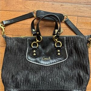 Coach Black Pleated Leather Satchel – Brass Hardware – Rare fine, excellent